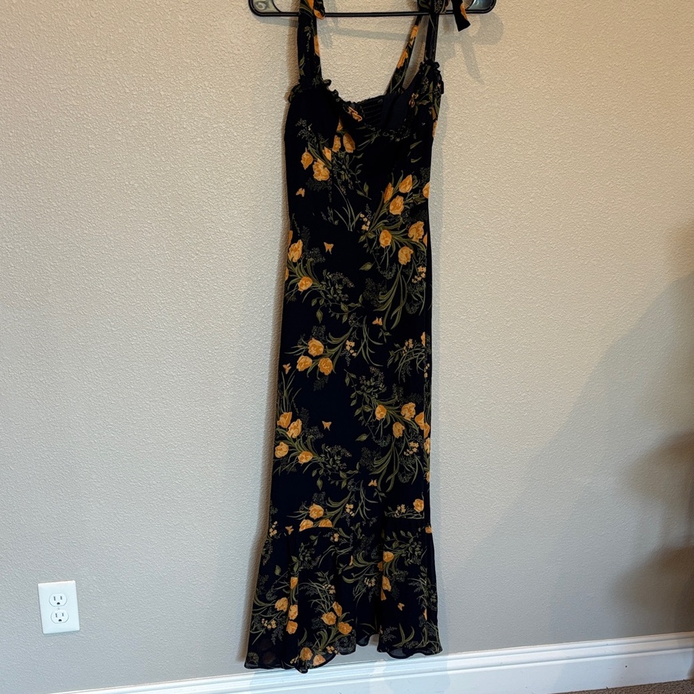 Reformation Black and Gold Floral Maxi Dress